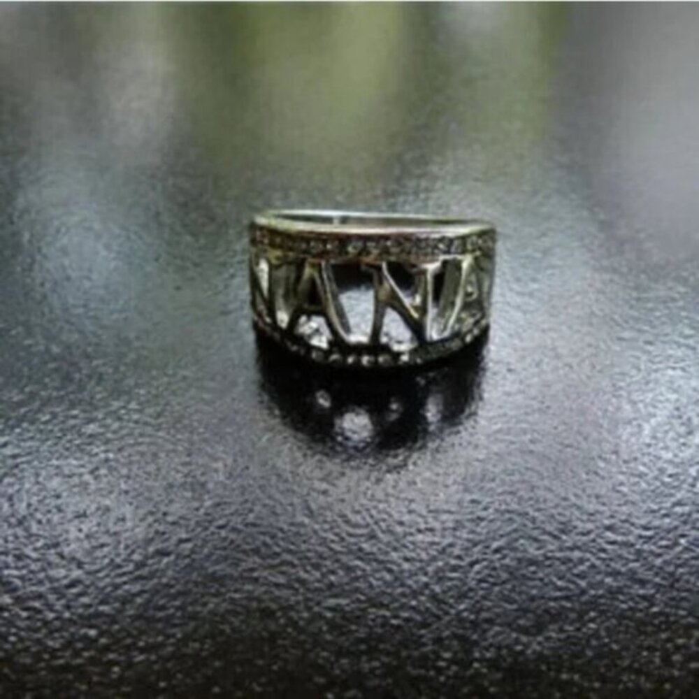 Nana Rhinestone Ring • Sparkling Silver Plated Grandmother & Nana Gift • Sz 6.5